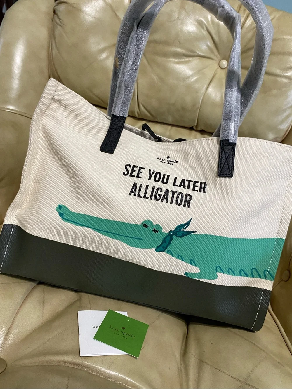 RARE Kate Spade Swamped See You Later Alligator Large Tote Canvas